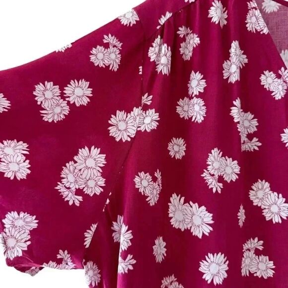 Lush Ranya Faux Unlined Floral Burgundy Berry Cream White Wrap Cropped XXL #1896 - Picture 4 of 13